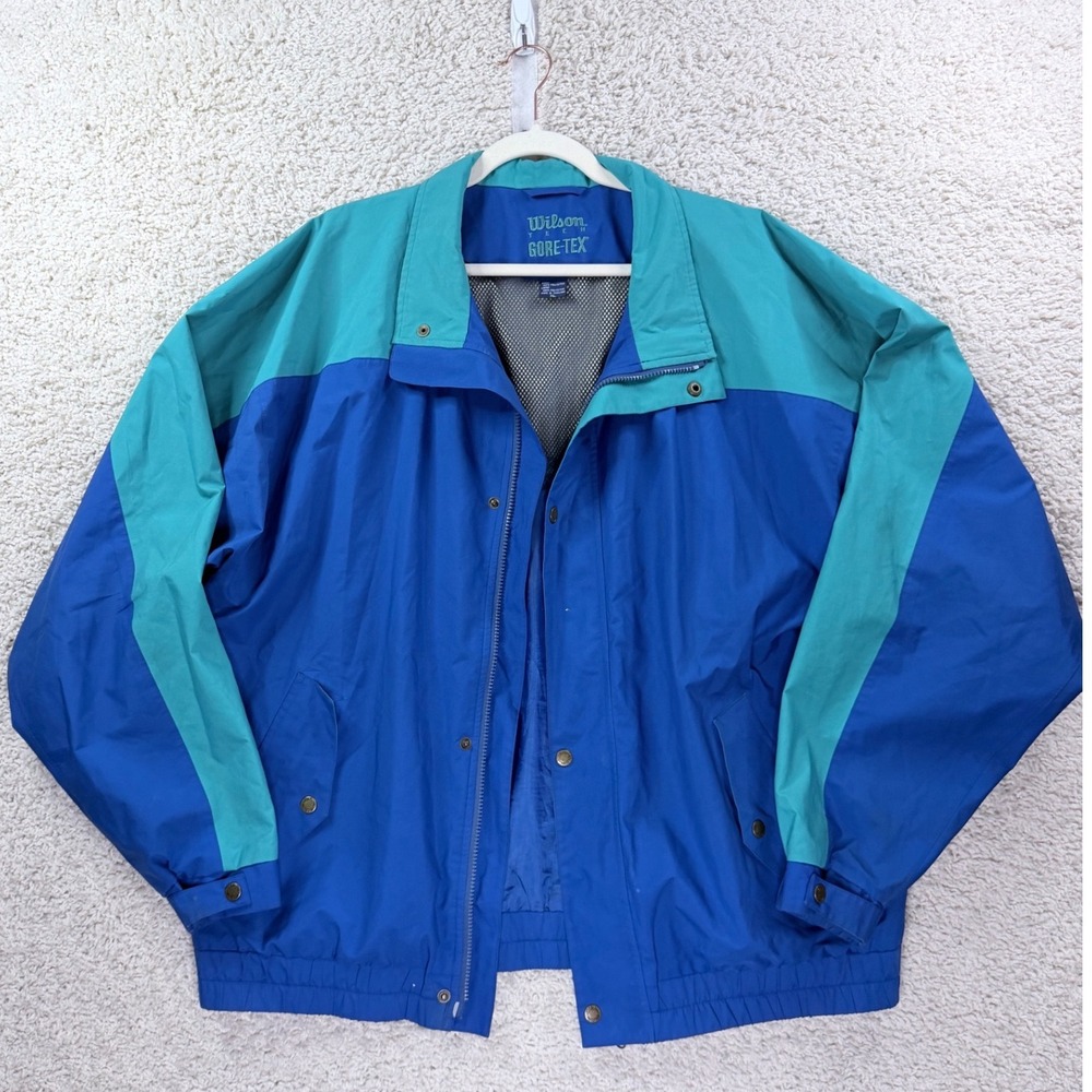 Mens XL Wilson Gore-Tex Jacket Blue Teal Vintage Golf Windbreaker Colorblock 90s